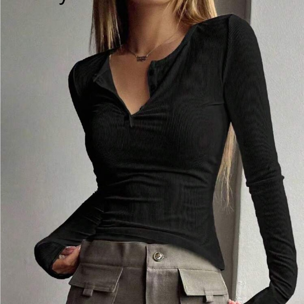 DAZY Black Ribbed Long Sleeve Top - Picture 2 of 8